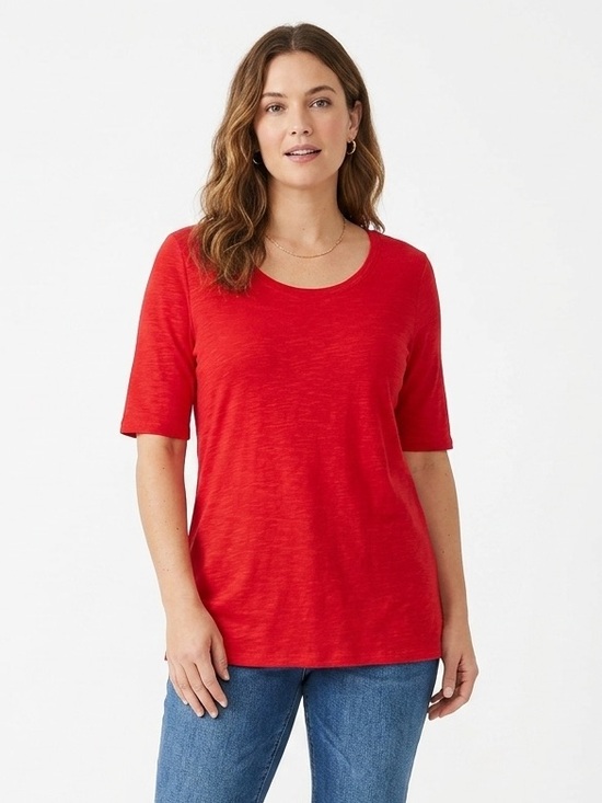 J. Jill Tops - J Jill Red Short Sleeve Scoop Neck Tee Pima Cotton Large